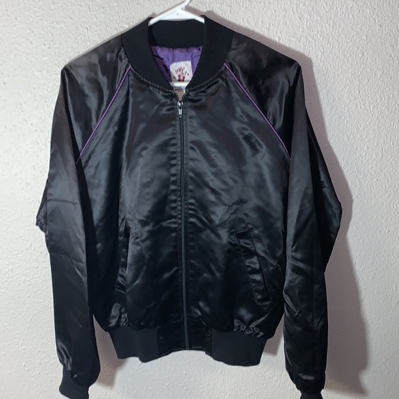 Vintage High Five Sports black SATIN AVIATION BOMBER JACKET Sz S